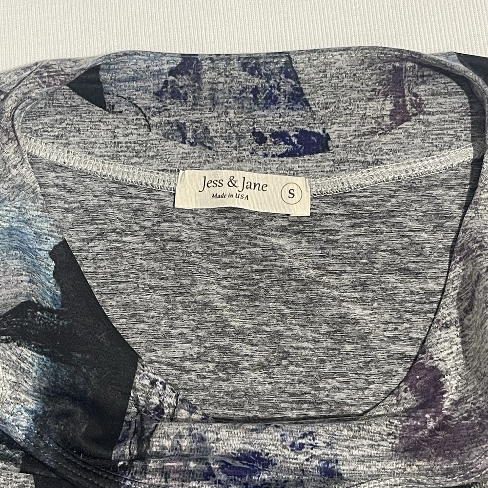 Jess & Jane - Gray Abstract Print "OAP" Long Sleeve Shirt Womens Small -Made USA - Picture 4 of 8